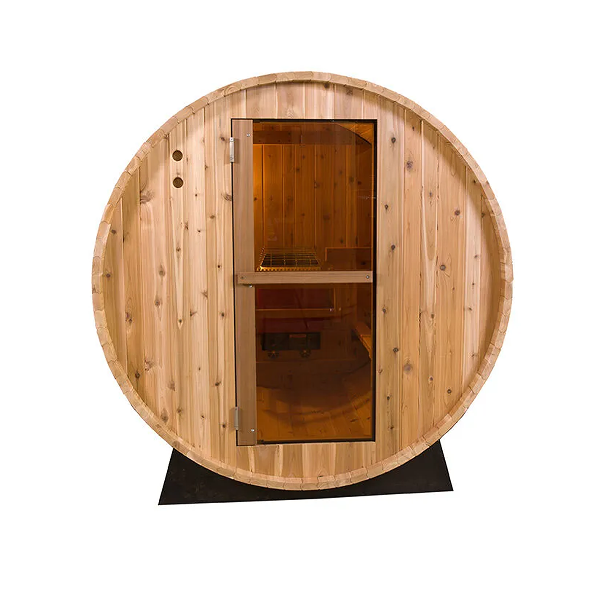 Rowan 4 outdoor barrel sauna front view