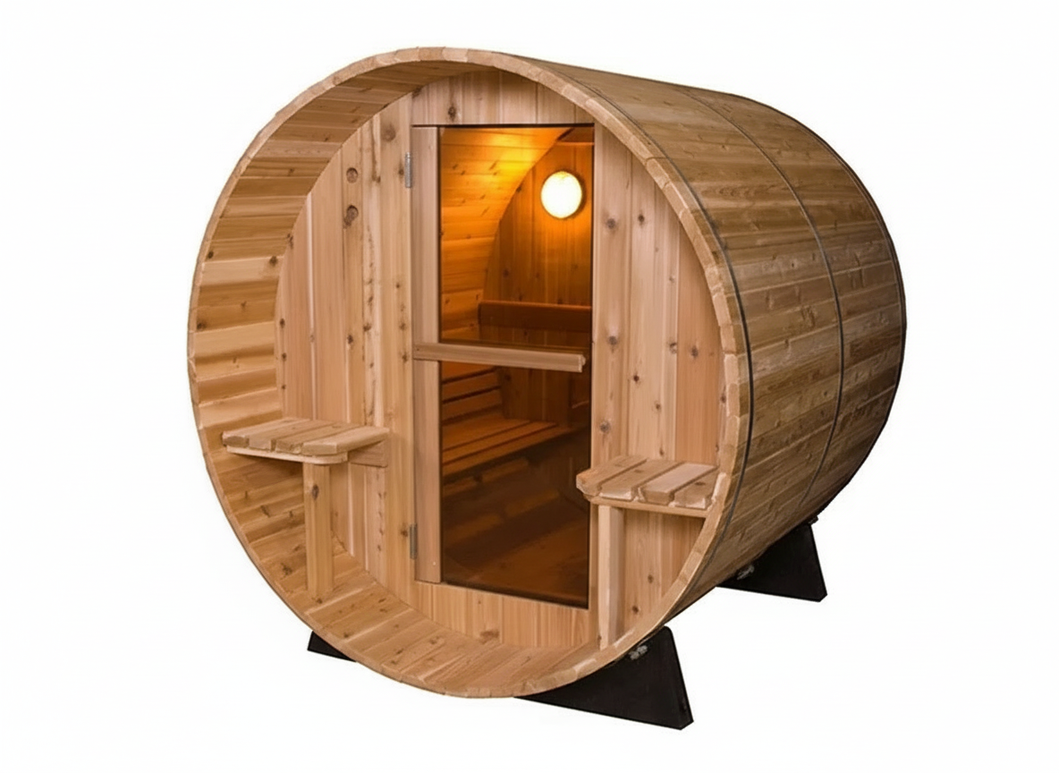The Cedar Retreat 6 Person Outdoor Barrel Sauna exterior