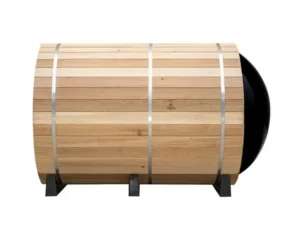 Cedar Retreat Panorama six-person outdoor barrel sauna exterior