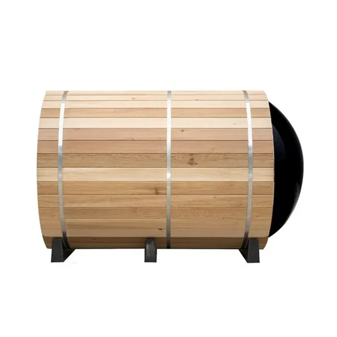 Cedar Retreat Panorama six-person outdoor barrel sauna exterior